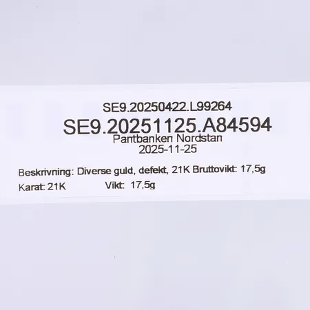 Diverse guld, defekt, 21K Bruttovikt: 17,5g