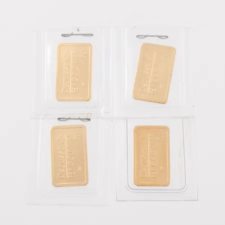 Tackor 4 st x 5 gram,Degussa Feingold 23k. Vikt: 20 g