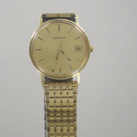 Herrur Certina, EOL115.9299.65, Ø 33 mm, boett 14K, stål armband, går ej troligen batteribyte,