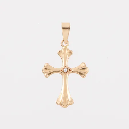 Hänge med liten pärla, K&EC Göteborg, höjd ca 28 mm, 18k. Vikt: 1 g