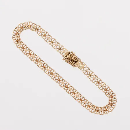 Armband, X-länk med stav, längd ca 19.5 cm, bredd 5.5 mm, 14k. Vikt: 6,5 g