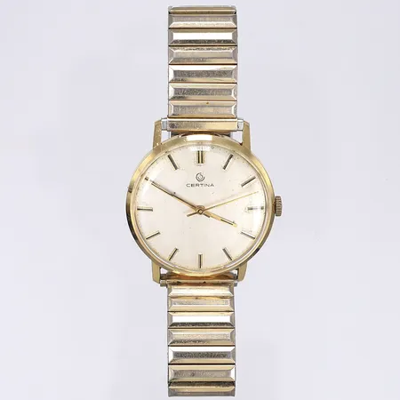  Damur Certina, automat, Ø33mm, tjänstegravyr, hårt bruksslitage, går ej, boett i 18K