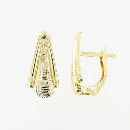 Ett par örhängen, mönster, 18x8mm, lås behöver justeras, 14K.  Vikt: 1,4 g