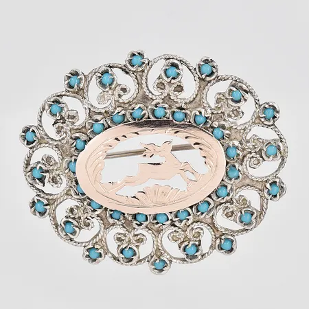 Brosch, 34x40mm, tvåfärgad, silver 950/1000 Vikt: 6,7 g