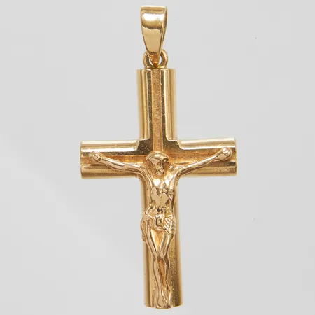 Hänge Krucifix, längd ca 49mm, bredd 6-24,5mm, ostämplad, 18K Vikt: 18,6 g