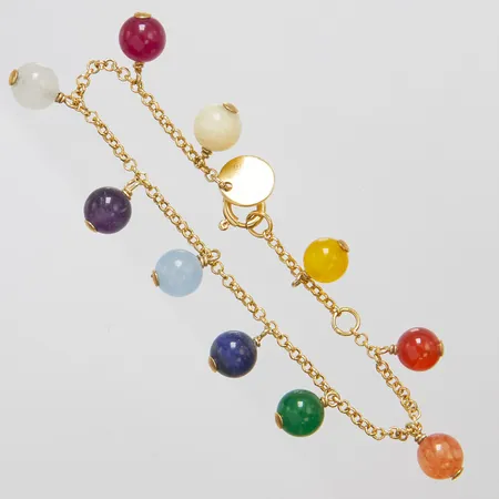 Armband, Agat, Kalcedon, Kvarts, Ametist, Karneol, Lapis Lazuli, längd ca 16 + 18cm, bredd 2-13mm, förgyllt, Sophie by Sophie, 925/1000 silver, bruttovikt: 11,9g Vikt: 11,9 g