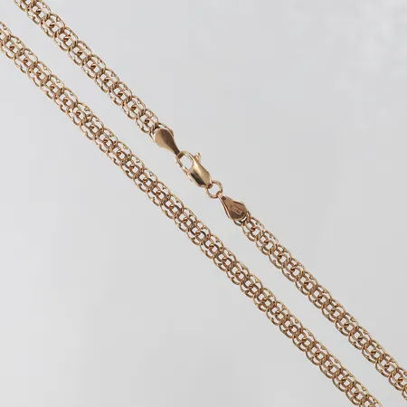 Kedja Bismarck, längd 59cm, bredd ca 5mm, 14K.  Vikt: 14,8 g