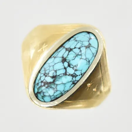 Ring med turkos, stl 17, bredd 3-17 mm, 18K. Vikt: 6,4 g