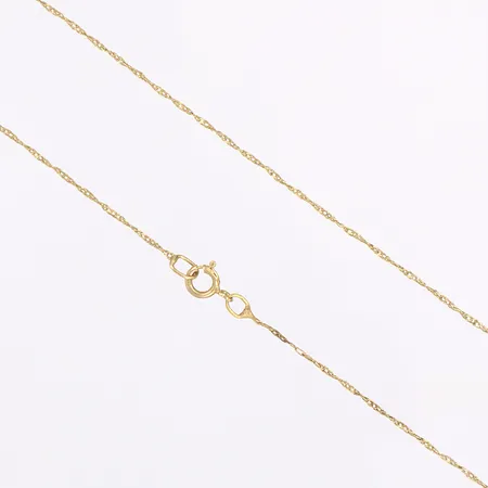 Halskedja Singapore, längd 48cm, bredd 1mm, lätt bucklig, 18K  Vikt: 0,9 g