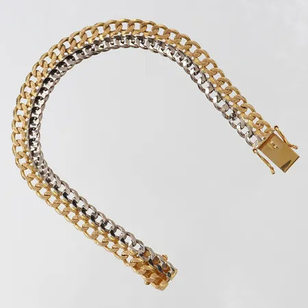 Armband Fiskben, längd 18cm, bredd 9,3mm, tvåfärgat 18K.  Vikt: 24,4 g