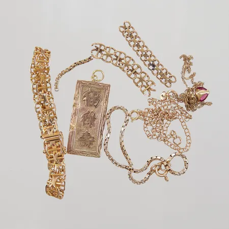 Diverse guldsmycken, sten/defekt, 18K  Vikt: 27 g