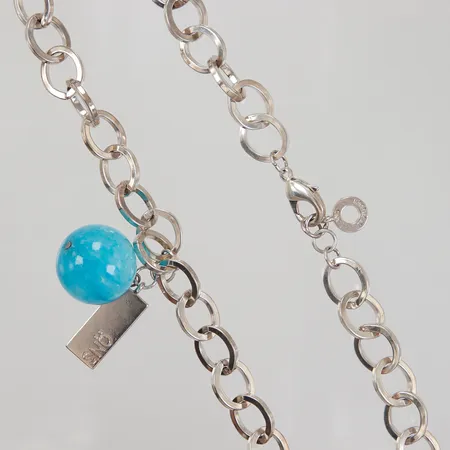 Collier, 56cm, bredd 12,9mm, blå kula, metall, Snö of Sweden, vitmetall, 