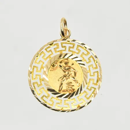 Hänge Kolossen på Rhodos, längd 28 mm, Ø22 mm, 14K. Vikt: 1,8 g