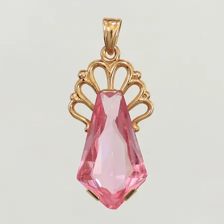 Hänge med rosa sten, ca 36mm, inklusive ögla, bredd 17mm, bruttovikt: 4,8g, 18K