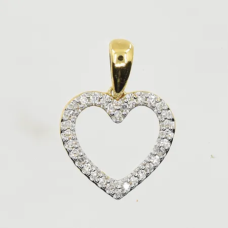 Hänge hjärta med diamanter, längd 16 mm, bredd 12 mm, 18K. Vikt: 1 g