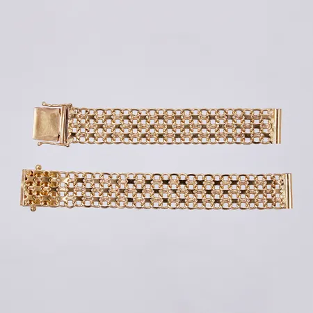 Klocklänk X-länk, längd: ca 15,3cm, bredd: ca 11mm, RGV, Riksby Guldsmedsverkstad Förening, Bromma, år 1963, 18K  Vikt: 18,8 g