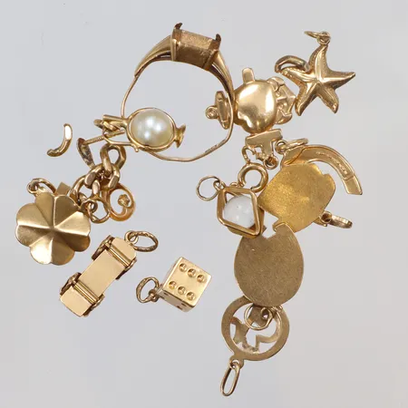 Diverse guld, hängen, örhänge, ring, delar av kedja, defekt/slitet, 18K Vikt: 11,4 g