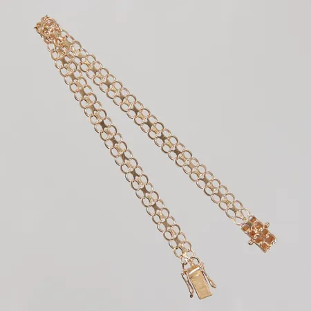 Armband, X-länk, 20,5cm, bredd 6,5mm, Norens Guldatelje år 1963, lödning på en länkbit, 18K, Vikt: 8,3 g