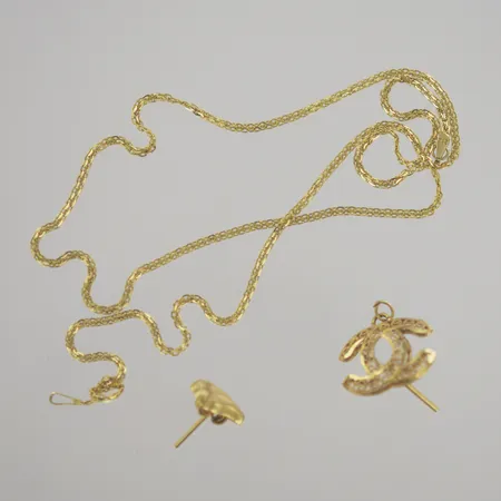 Halskedja/singel örhängen, defekt, 21k Vikt: 3,9 g