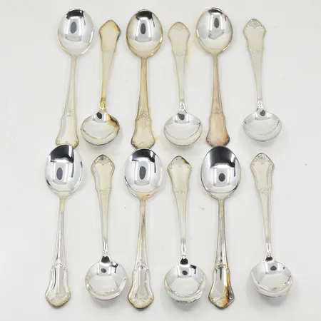 12 mockaskedar, modell Eva, MEMA, längd ca 11 cm, fint skick, 830/1000 silver. Vikt: 179,3 g