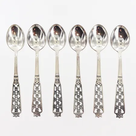 6 kaffeskedar modell Prinsess, 105mm, Ceson, kattfot, 830/1000 silver.  Vikt: 55,9 g