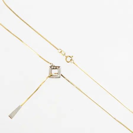 Collier, gulguld/vitguld 44cm, bredd: 1mm, hängdel: 50mm, 14K Vikt: 4,3 g