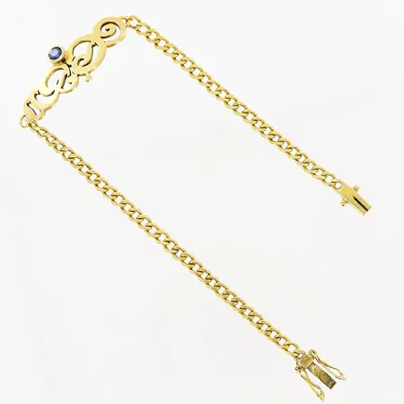 Armband Pansar, integrerat hänge med blå sten, 19cm, bredd 3-13mm, slitage, 18K Vikt: 8,1 g