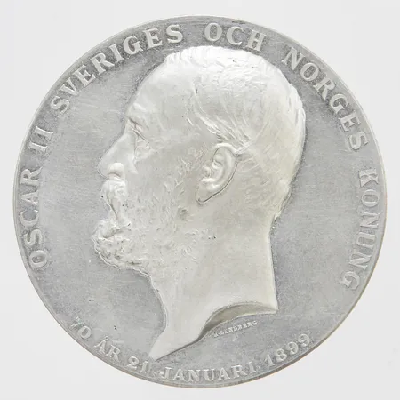 Kalendermedalj, tenn, Oscar II, skadad, pappersfodral 