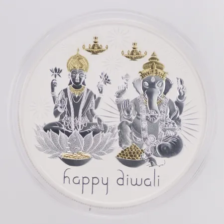 Mynt Happy Diwali, 1 Oz, Ø41mm, 999/1000 silver, originalkartong, certifikat Vikt: 31,1 g