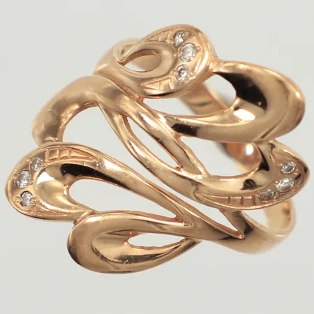 Ring med vita stenar, stl 19, bredd 25mm, 14K Vikt: 4,5 g