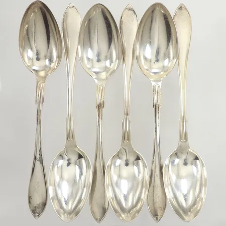 Sex bordsskedar, modell Svensk spetsig, längd 18cm, silver Vikt: 221,2 g