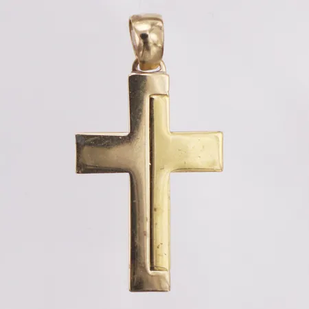 Hänge, kors, längd 36mm inkl ögla, bredd 19mm, italienska stämplar, 18K  Vikt: 2,2 g
