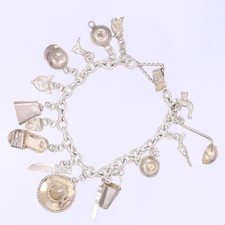 Armband med berlocker, ankarlänk, 17,5cm, bredd 3mm, Silver 925/1000  Vikt: 29 g