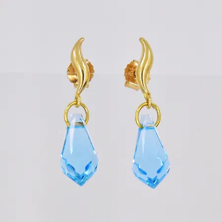 Ett par örhängen, längd ca 22mm, blå stenar, 18K Vikt: 1,4 g