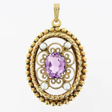 Hänge, Winard, 40-50tal, ametist, pärlimitation, 26x43mm, tillverkad i metall med tjock förgyllning av 12K Vikt: 0 g