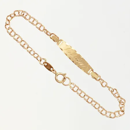 Armband Bismarck med platta, 14cm, bredd: 3-4mm, gravyr, GHA, 18K Vikt: 1,5 g
