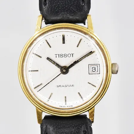 Damur Tissot, Seastar, Ø 22mm, 18K, quartz, datum, står still, graverad boett, läderband