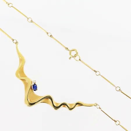 Collier, doserat, diamant ca 0,02ct, safir, 42cm, bredd 1-10mm, 18K Vikt: 7,2 g