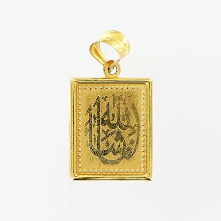 Hänge, text 13x24mm, skev ögla, 21K.  Vikt: 0,9 g