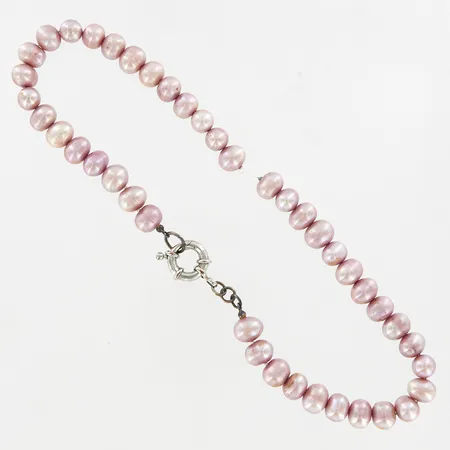 Pärlcollier med rosa odlade sötvattenspärlor, defekt collier, ca 8-10mm, lås i metall