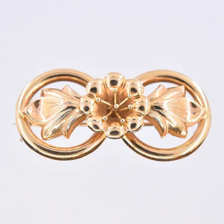 Brosch, längd 38 mm, bredd 19 mm, 18K. Vikt: 4,9 g