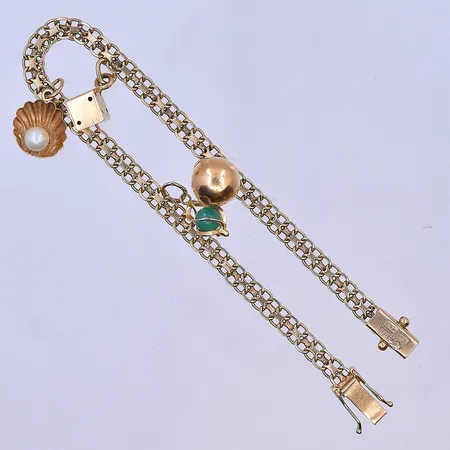 Armband X-länk med berlocker, längd 19,5 cm, bredd länk 4 mm, 18K. Vikt: 9,7 g