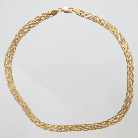 Collier, flätad, längd ca 40,5cm, bredd 7mm, tvåfärgad, 18K Vikt: 14,8 g
