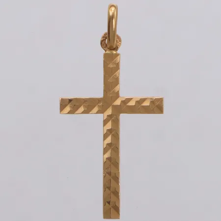 Hänge kors, längd 30,6mm, bredd 14,4mm, mönster på ena sidan, 18K Vikt: 0,8 g