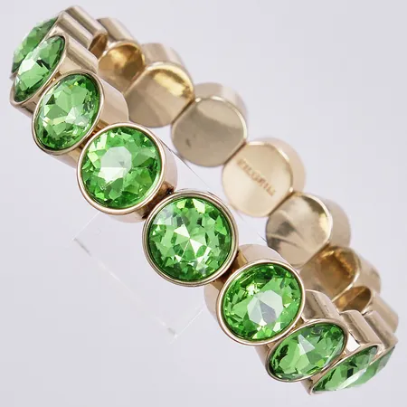 Armband med gröna stenar, Pilgrim, Ø ca 5,5cm flexband, bredd: ca 11mm, förgylld metall  Vikt: 0 g