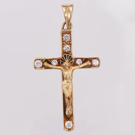Hänge, Kejsar, krucifix, vita stenar, längd 60mm inkl ögla, bredd 31,6mm, 18K  Vikt: 20,6 g