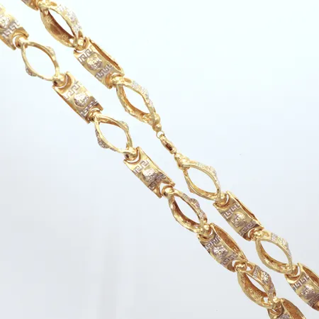 Collier, 2 färg, längd 66cm, bredd 14,5mm, några defekta länkar, 14k Vikt: 35,3 g