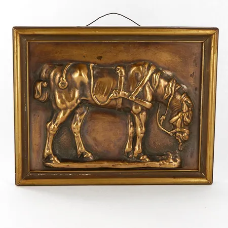 Väggrelief i brons, hästmotiv, inramad, mått 18x22,5cm, 1800/1900-tal, osignerad, Skickas med paket.