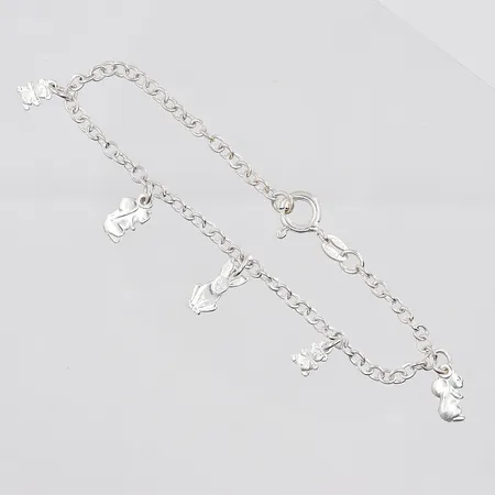 Barnarmband, 16cm, bredd 2,6mm, 5 berlocker nalle, ekorre, silver 925/1000  Vikt: 3,5 g