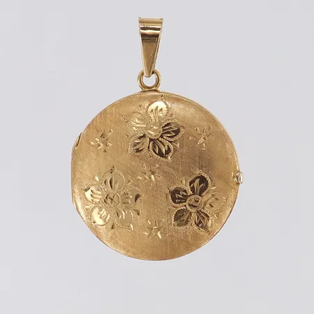 Hänge medaljong med dekor, öppningsbar, Ø24mm, 18K.  Vikt: 6,4 g